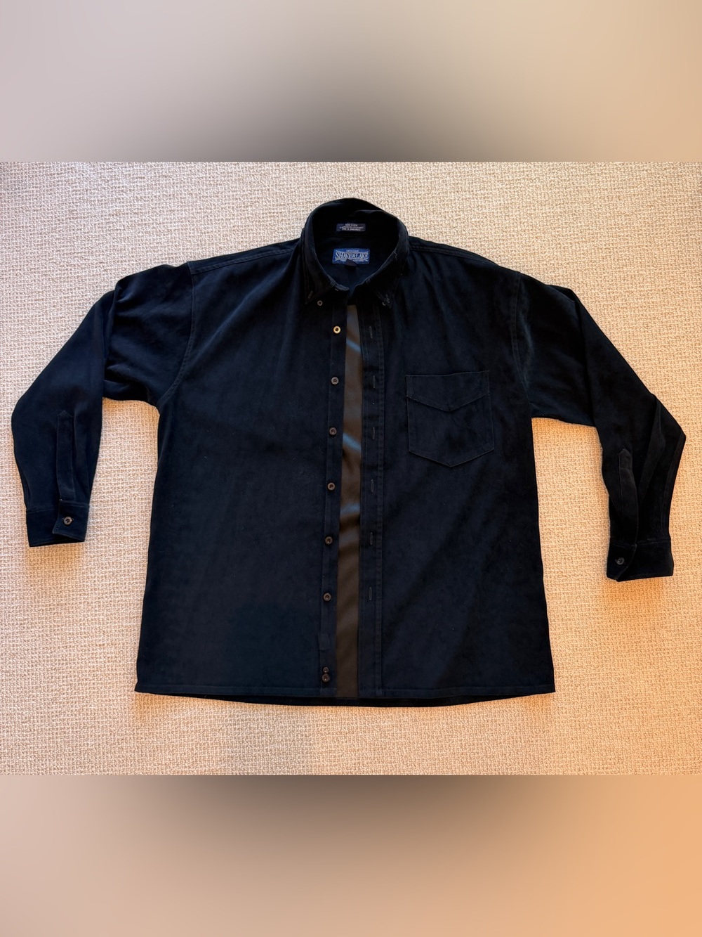 SHAVER LAKE vtg Black Men's Button-Up Shirt with Chest Pocket (suede)